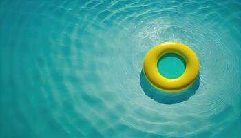 Generative AI illustration of water pool summer background with pool float ring. Summer blue aqua textured background photo