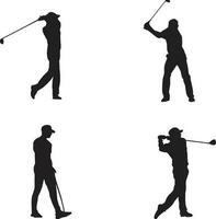 silueta jugando golf. vector silueta de jugador colección golf diferente siluetas en blanco antecedentes