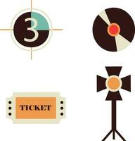 Retro Cinema Illustration. Collection of icons on the theme of cinema, video, filmmaking. Modern trendy design. Isolated on white background. Vector illustration