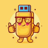 cheerful flash disk character mascot with thumb up hand gesture isolated cartoon in flat style design vector