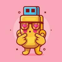 kawaii flash disk character mascot with love sign hand gesture isolated cartoon in flat style design vector