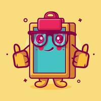 smiling clipboard character mascot with thumb up hand gesture isolated cartoon in flat style design vector