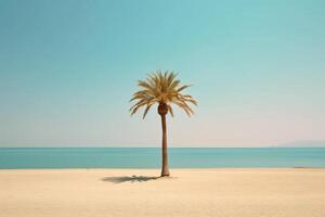 Palm tree on an empty beach photography generative ai photo