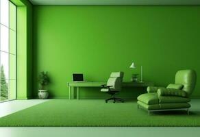 The Office - Comfy Green office - Minimalistic - AI Generated - Generative AI photo