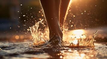 Stepping On a Puddle - - photo