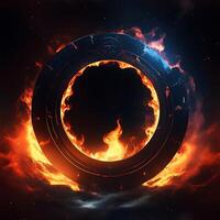 dark abstract futuristic with a  Circle gate fire AI generated photo