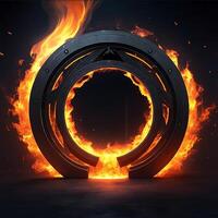 dark abstract futuristic with a  Circle gate fire AI generated photo