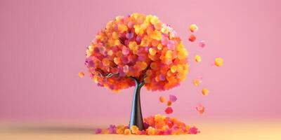 Autumn Tree with Falling Leaves. photo