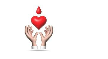 manos participación sangre soltar con corazón, mundo sangre donante día. vector