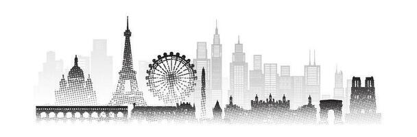 Travel architecture silhouette in France, paris, Europe with Black halftone style. vector