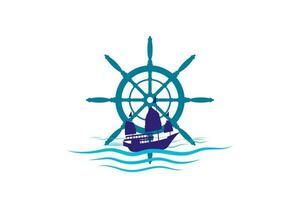 World Maritime Day with Boat and Ship Wheel or Steering Symbol. vector