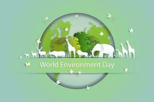 World environment Day, paper cut and origami craft style. vector