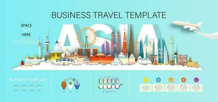 Infographic template landmark travel Asia with city monument architecture skyline. vector