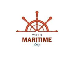 World Maritime Day with Wheel or Steering Symbol in sea line. vector