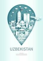 Travel landmark to uzbekistan pin point modern and ancient monument. vector