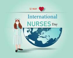 Happy International Nurse Day with world map background. vector