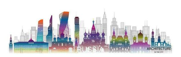 Travel architecture silhouette in Russia with colorful halftone style. vector