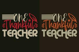 One Thankful Teacher, Thankful, Thankful Shirt, Fall Shirt, Fall Vibes, Hello Pumpkin, Thanksgiving T-Shirt, Cute Thankful, Fall T-Shirt, Grateful Shirt, Heart T-Shirt, Family Shirt vector