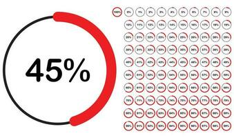 Circle percentage pie chart diagrams infographic from 0 to 100 numbers elements web design vector