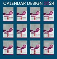 Calendar design template for 2024, minimalist, clean, and elegant design .Set of 12 calendar pages vector design print template with place for photo and company logo.