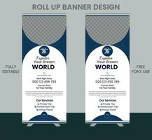 Roll Up Banner Design Template For Travel Agency . vector