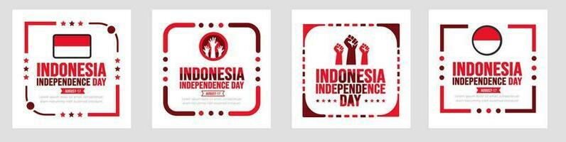 17 August Indonesia Independence Day social media post banner or sticker design template set. background template. Holiday concept. background, banner, placard, card, and poster design template with t vector