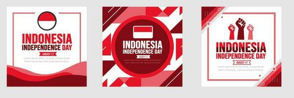 17 August Indonesia Independence Day social media post banner or sticker design template set. background template. Holiday concept. background, banner, placard, card, and poster design template with t vector