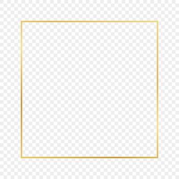 Gold glowing square frame isolated on background. Shiny frame with glowing effects. Vector illustration.