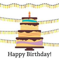 Greeting Card with Sweet Cake for Birthday Celebration. Vector illustration