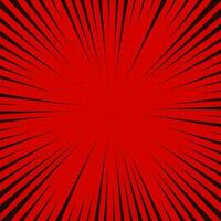 Red comic book page background in pop art style with empty space. Template with rays, dots and halftone effect texture. Vector illustration