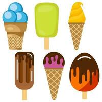 Set of vector illustration of ice cream. Multicolored creamy ice cream