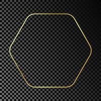 Gold glowing rounded hexagon frame isolated on dark vector