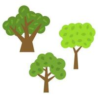 Three green trees with leaves. Vector illustration