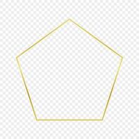 Gold glowing pentagon shape frame isolated on background. Shiny frame with glowing effects. Vector illustration.