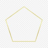 Gold glowing pentagon shape frame isolated on background. Shiny frame with glowing effects. Vector illustration.