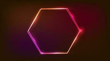 Neon double hexagon frame with shining effects vector