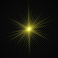 Light effect of lens flares. Yellow glowing lights starburst effects with sparkles vector