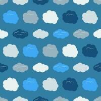 Seamless pattern with clouds on blue sky. Cute endless cloudscape. Vector illustration.