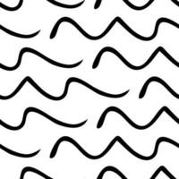 Seamless pattern with black hand drawn doodle wavy lines on white background. Abstract grunge texture. Vector illustration