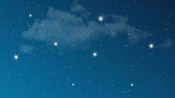 Night sky with clouds and many stars. Abstract nature background with stardust in deep universe. Vector illustration.