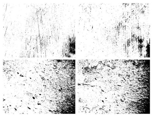 Grunge grainy dirty texture. Set of four abstract urban distress overlay backgrounds. Vector illustration