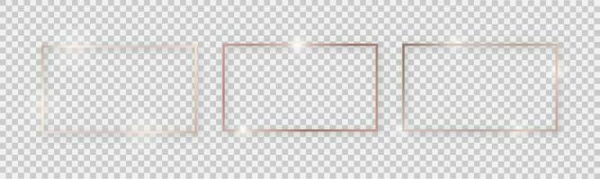 Rectangular shiny frames with glowing effects. Set of three rose gold rectangular frames with shadows vector