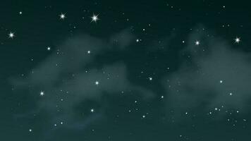 Night sky with clouds and many stars. Abstract nature background with stardust in deep universe. Vector illustration.