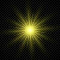Light effect of lens flares. Yellow glowing lights starburst effects with sparkles vector