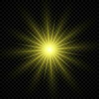 Light effect of lens flares. Yellow glowing lights starburst effects with sparkles vector