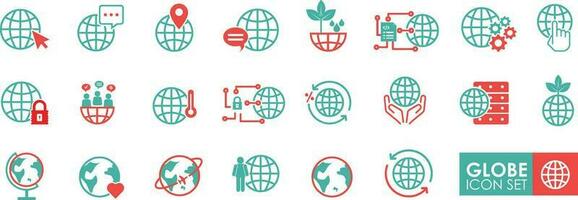 Globe icon set. Containing travel, connect, security global warming, Elements for mobile concept and web apps development. Vector illustrator