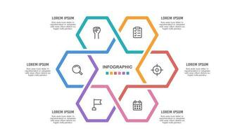 Infographic hexagon cycle. The pie chart is divided into 6 parts. Vector illustration.