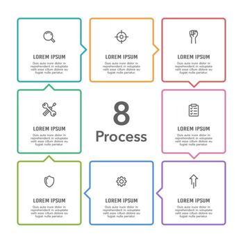 8 Process to success. Infographic square cycle 8 steps. Business presentation. Vector illustration.