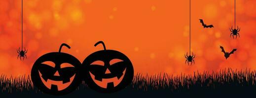 A Halloween background with jack-o-lanterns, bats, and crows. vector