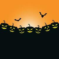 A Halloween background with jack-o-lanterns, bats, and crows. vector